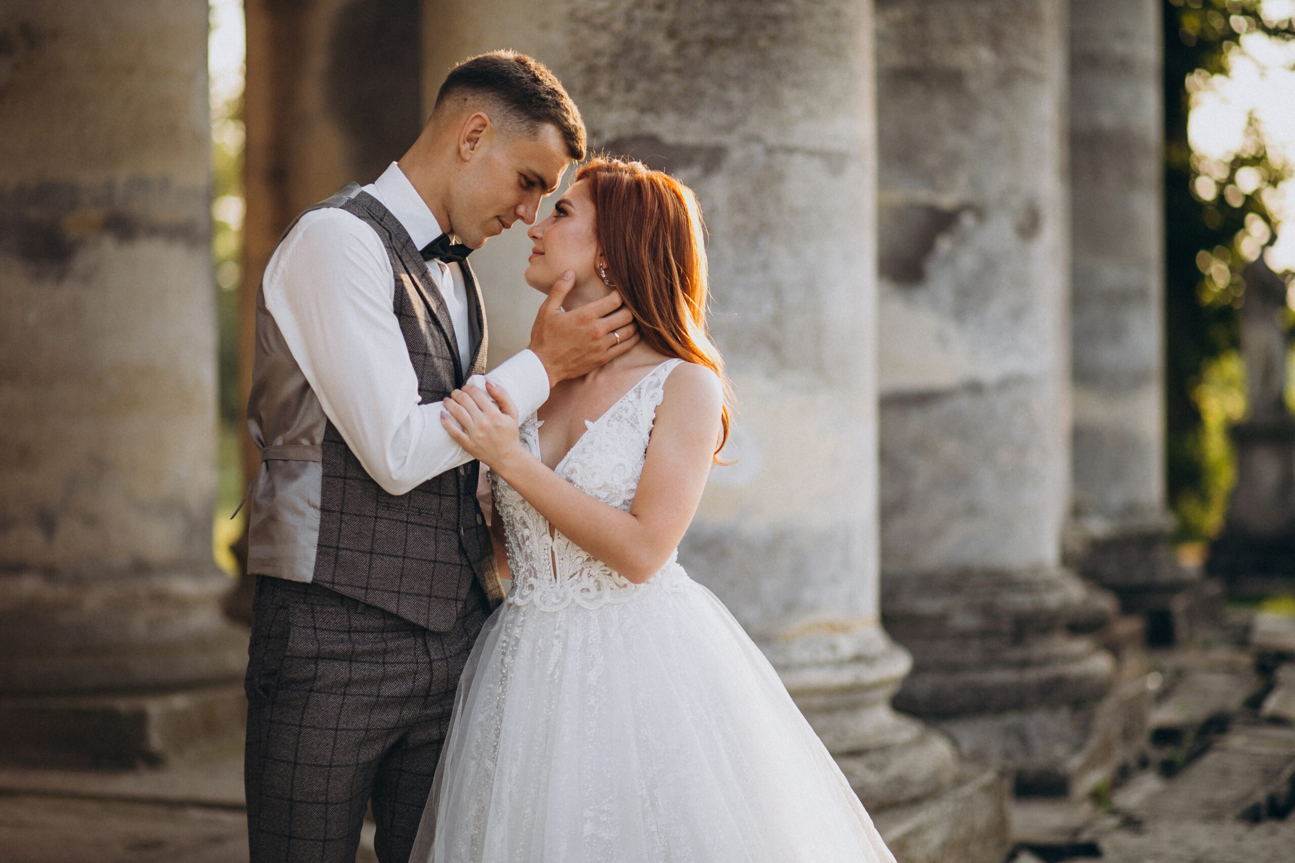 Young couple marriage photo session outside